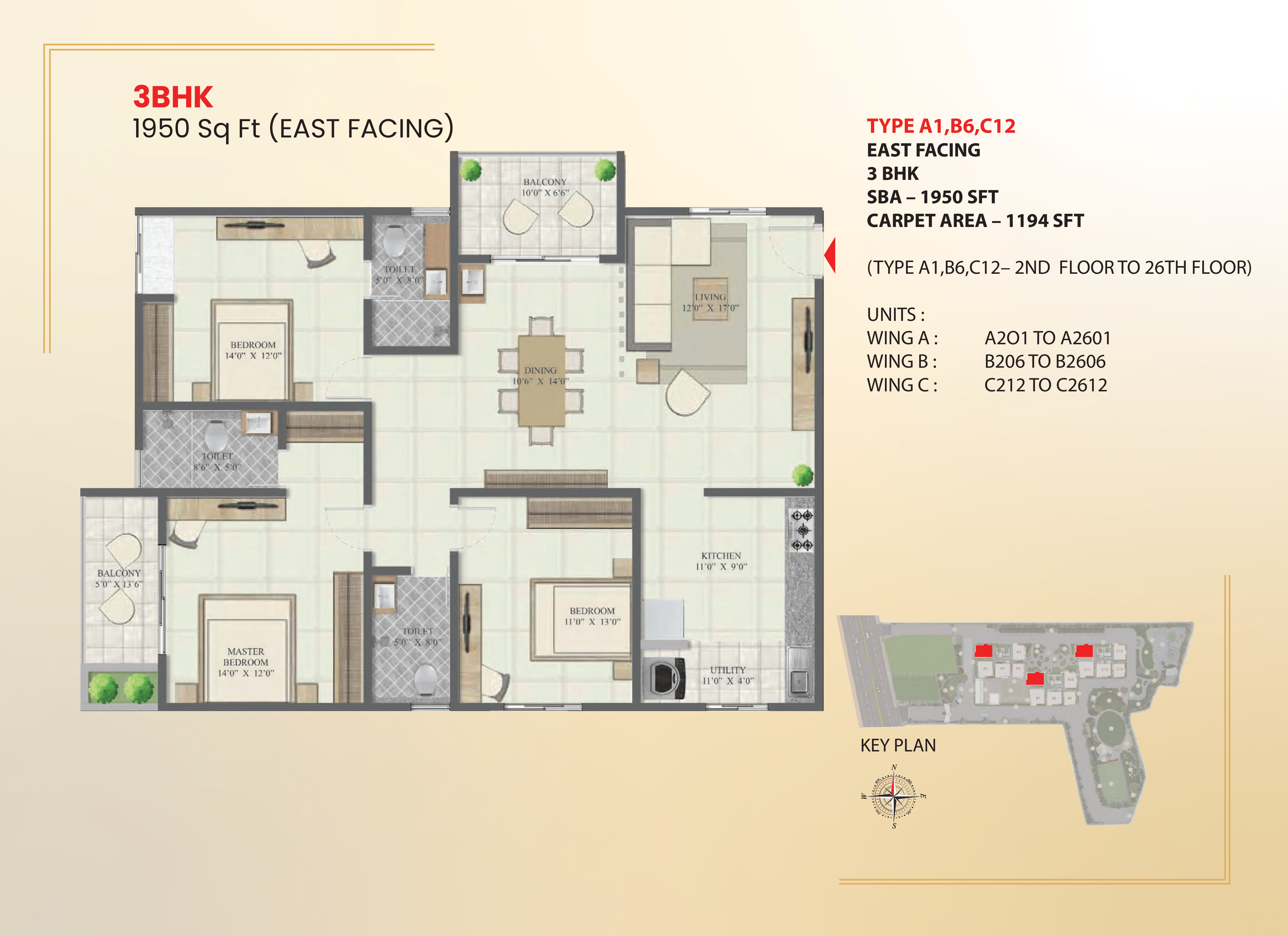 Abhee Celestial City – 2 & 3 BHK Apartments for Sale in Whitefield, Bangalore — 3 BHK Floor Plan