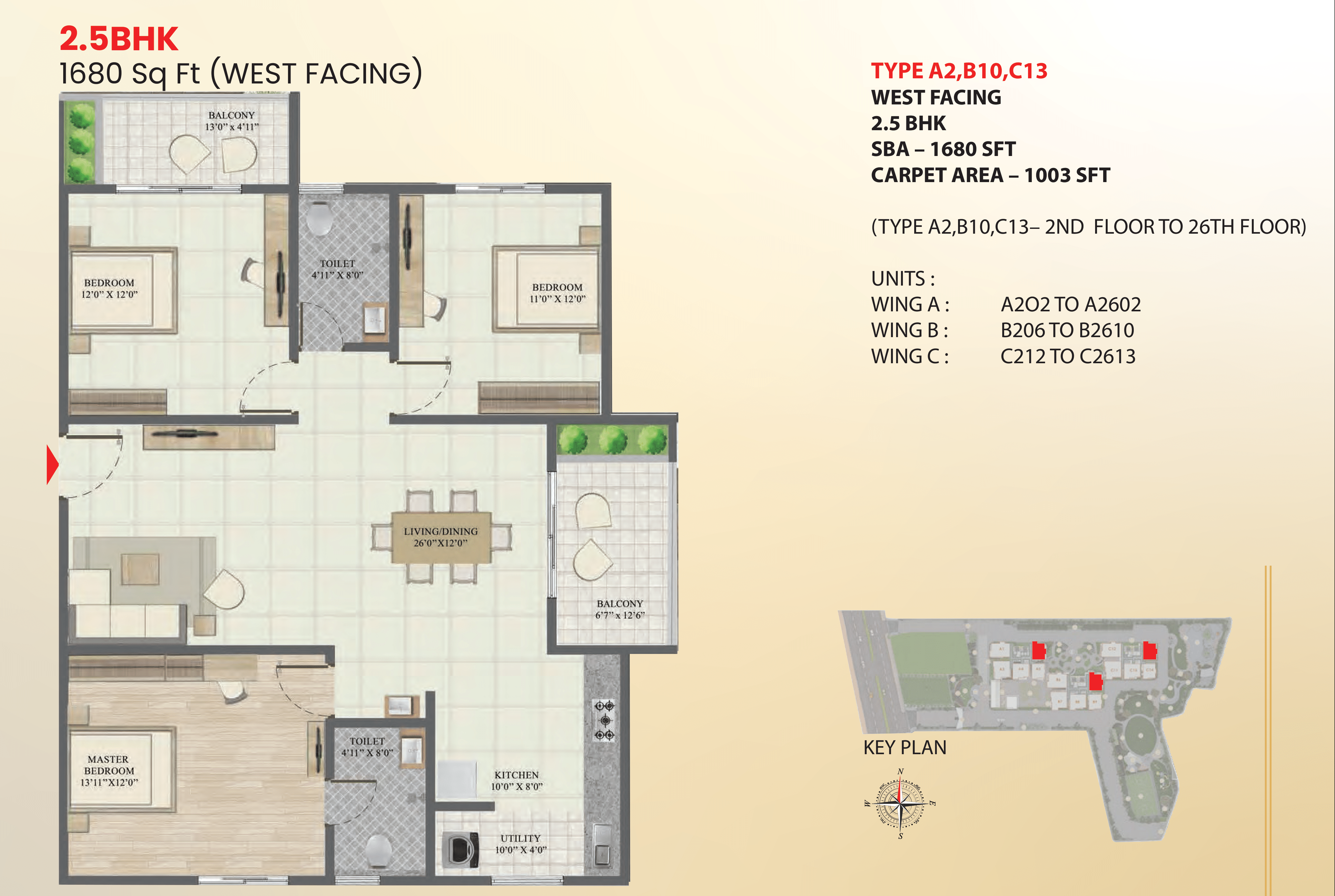 Abhee Celestial City – 2 & 3 BHK Apartments for Sale in Whitefield, Bangalore — 2.5 BHK Floor Plan