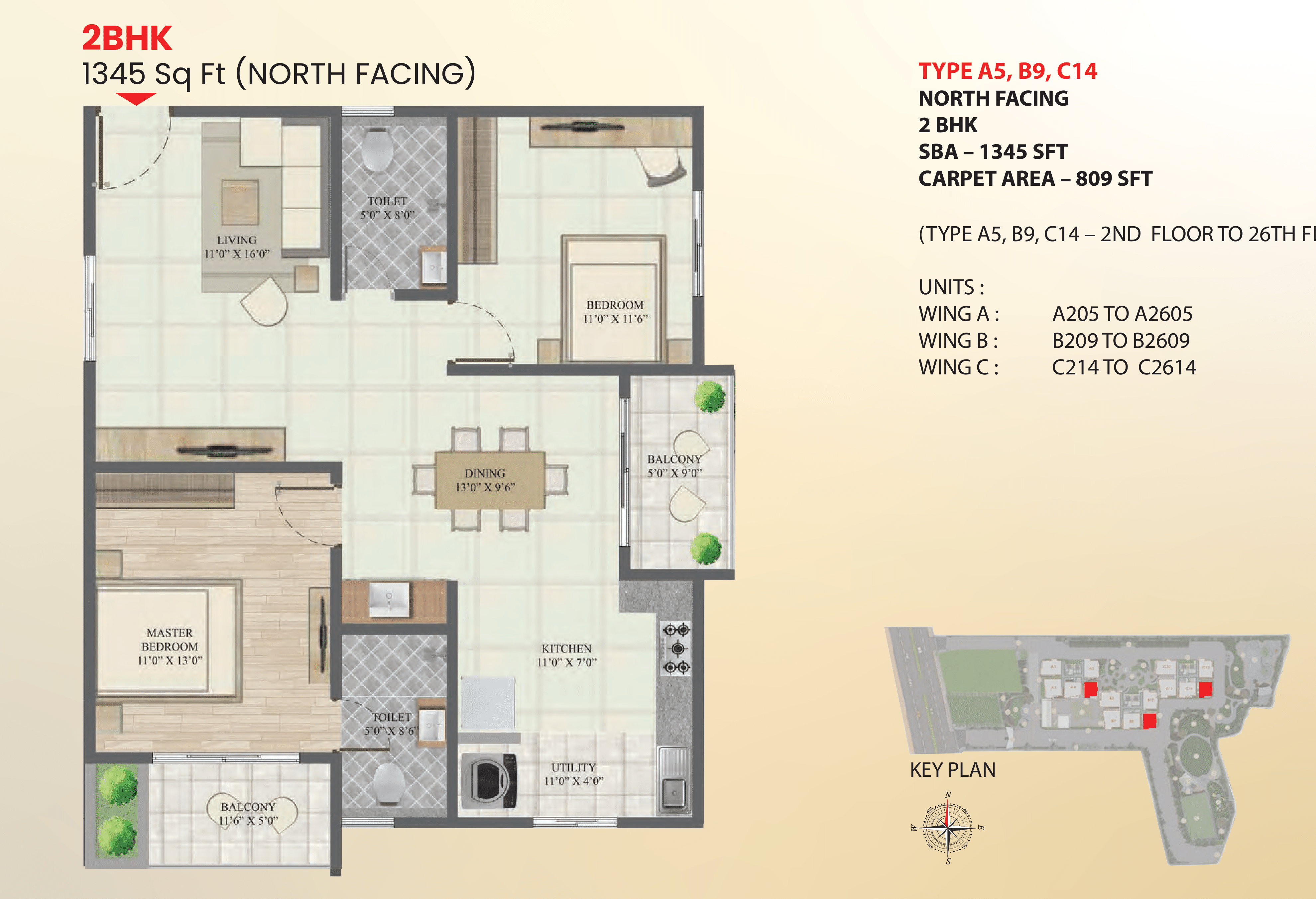 Abhee Celestial City – 2 & 3 BHK Apartments for Sale in Whitefield, Bangalore — 2 BHK Floor Plan
